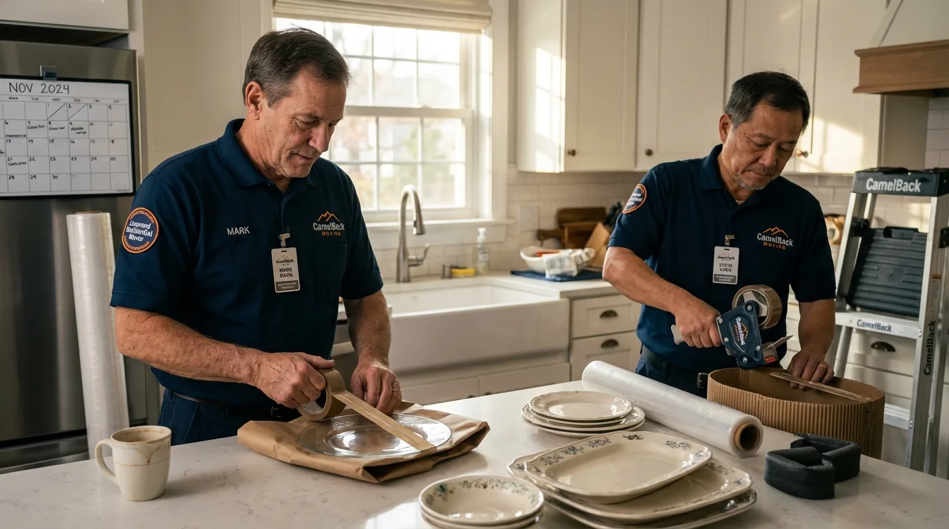 Professional crew packing kitchen dishware in Clarksville, TX